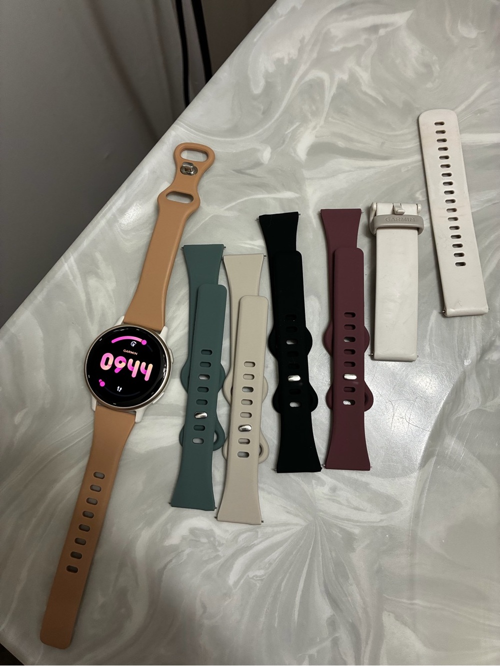 garmin Silicone Watch Bands Set in Tan, Teal, Cream, Black, Mauve, White Garmin